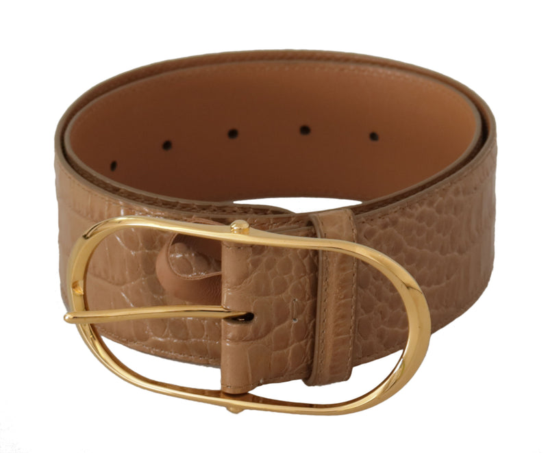 Ceinture en cuir beige élégante avec boucle gravée