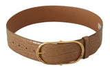 Ceinture en cuir beige élégante avec boucle gravée