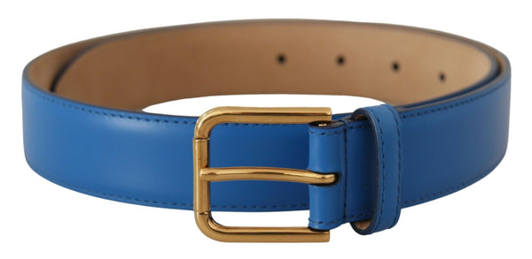 Elegant Blue Leather Belt with Engraved Buckle