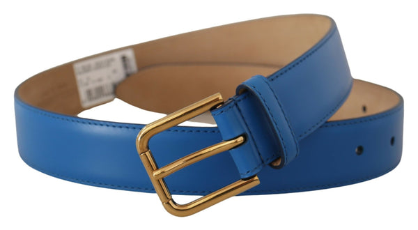 Ceinture en cuir bleu élégant avec boucle gravée