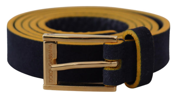 Chic Blue Suede Logo Buckle Belt