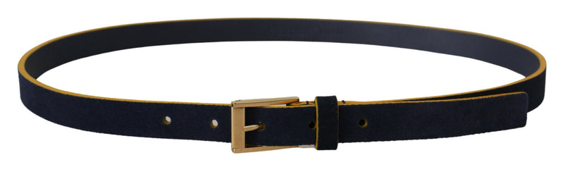 Chic Blue Suede Logo Buckle Belt