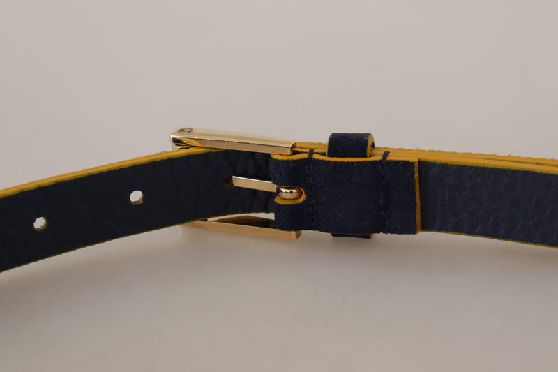 Chic Blue Suede Logo Buckle Belt