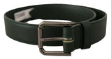 Elegant Dark Green Leather Belt with Logo Buckle