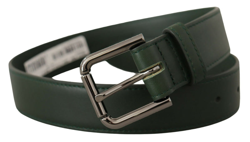 Ceinture élégante en cuir vert foncé avec boucle de logo