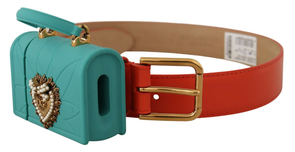 Ceinture en cuir orange chic avec étui casque