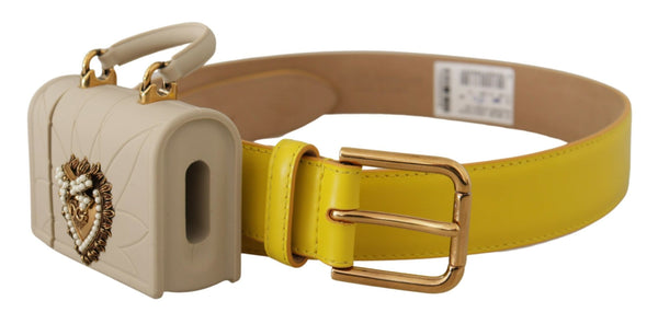 Ceinture en cuir jaune chic avec étui casque