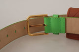 Chic Emerald Leather Belt with Engraved Buckle