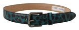 Engraved Logo Leather Belt in Blue Green