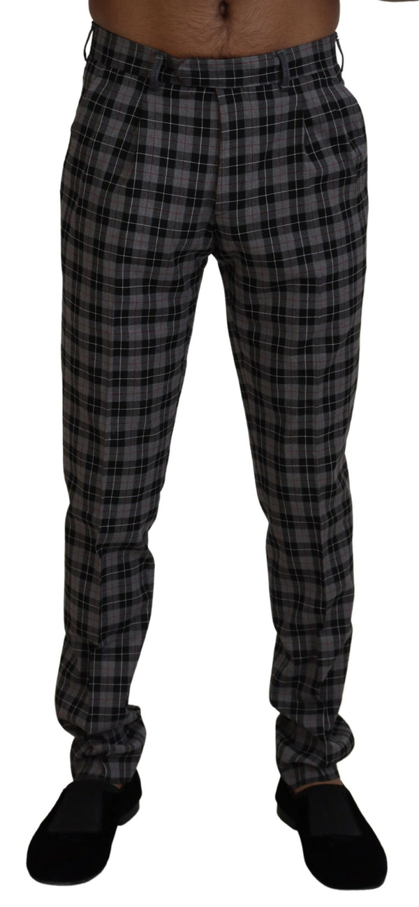 Elegant Grey Checked Gentlemans Chinos