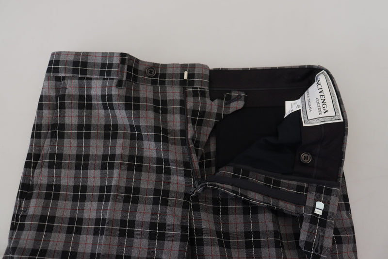 Elegant Grey Checked Gentlemans Chinos