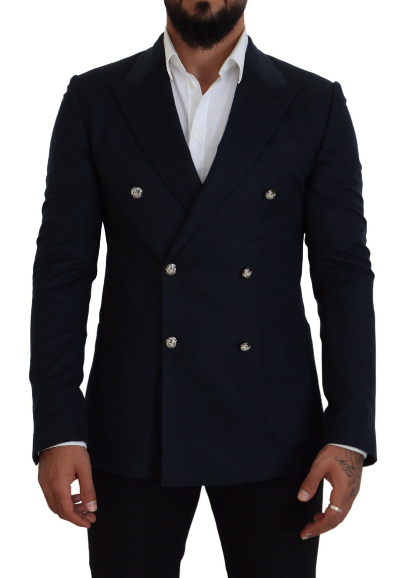 Elegante blazer azul de cajas de cachemira