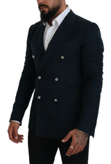 Elegante blazer azul de cajas de cachemira