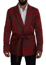 Elegant Red Striped Long Robe Luxury Wear