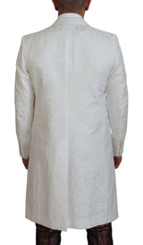 Elegante trench broccato floreale bianco