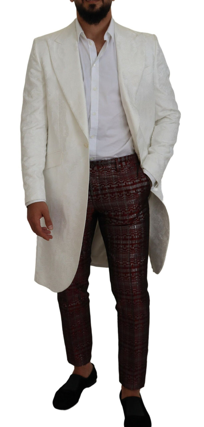 Elegante trench broccato floreale bianco