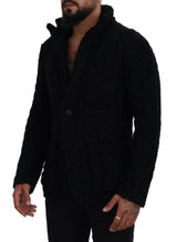 Elegante schwarze Woll-Cashmere-Mischung Cardigan