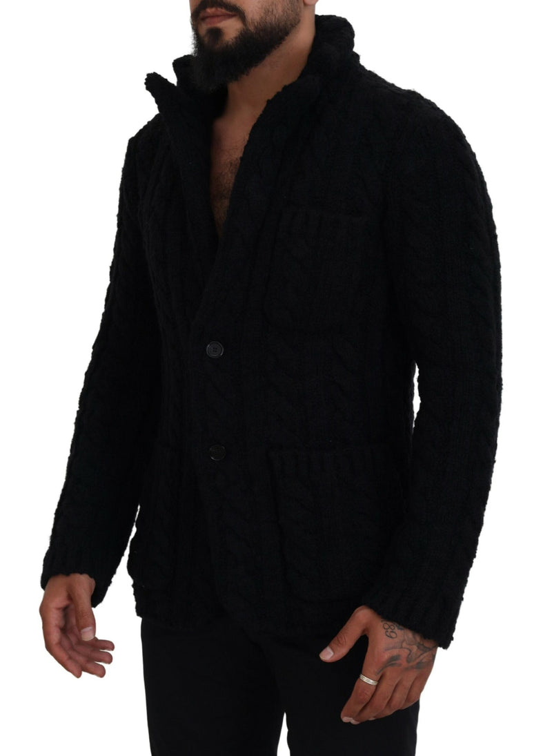 Élégant cardigan de mélange de laine noire noire