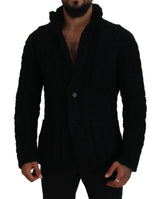 Elegante schwarze Woll-Cashmere-Mischung Cardigan