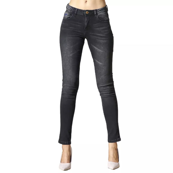 Schicke schwarze mittlere Taille Skinny Jeans