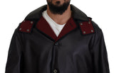 Elegant Hooded Parka Coat in Black and Bordeaux