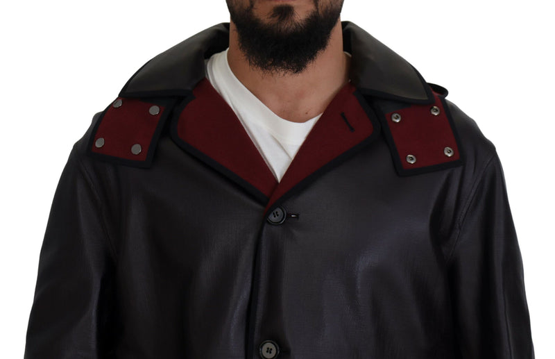 Elegante cappotto parka con cappuccio in nero e bordeaux