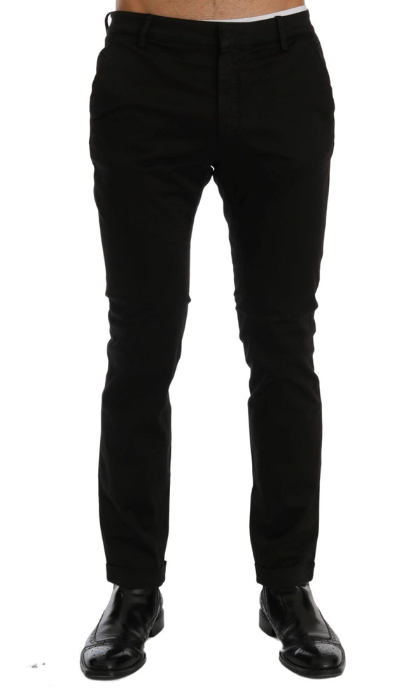 Chic Black Slim Fit Cotton Pants Stretch