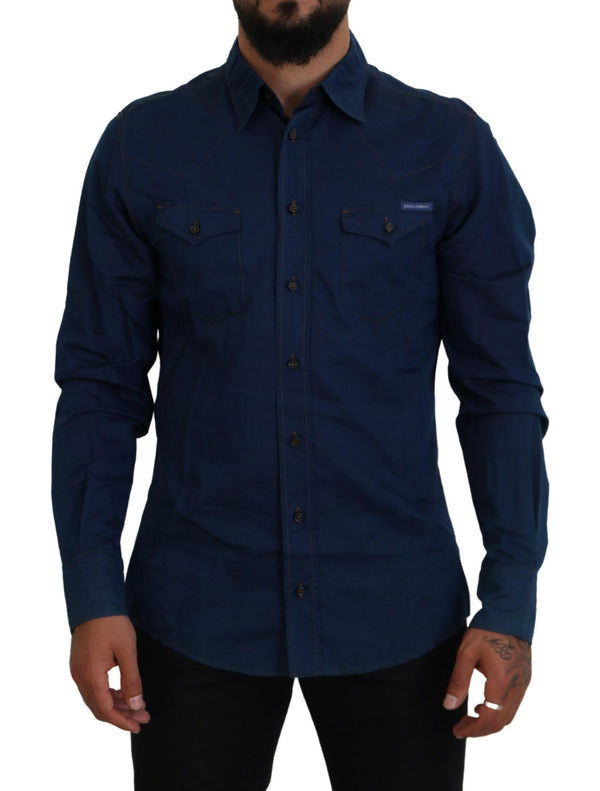 Elegante camicia casual in denim blu