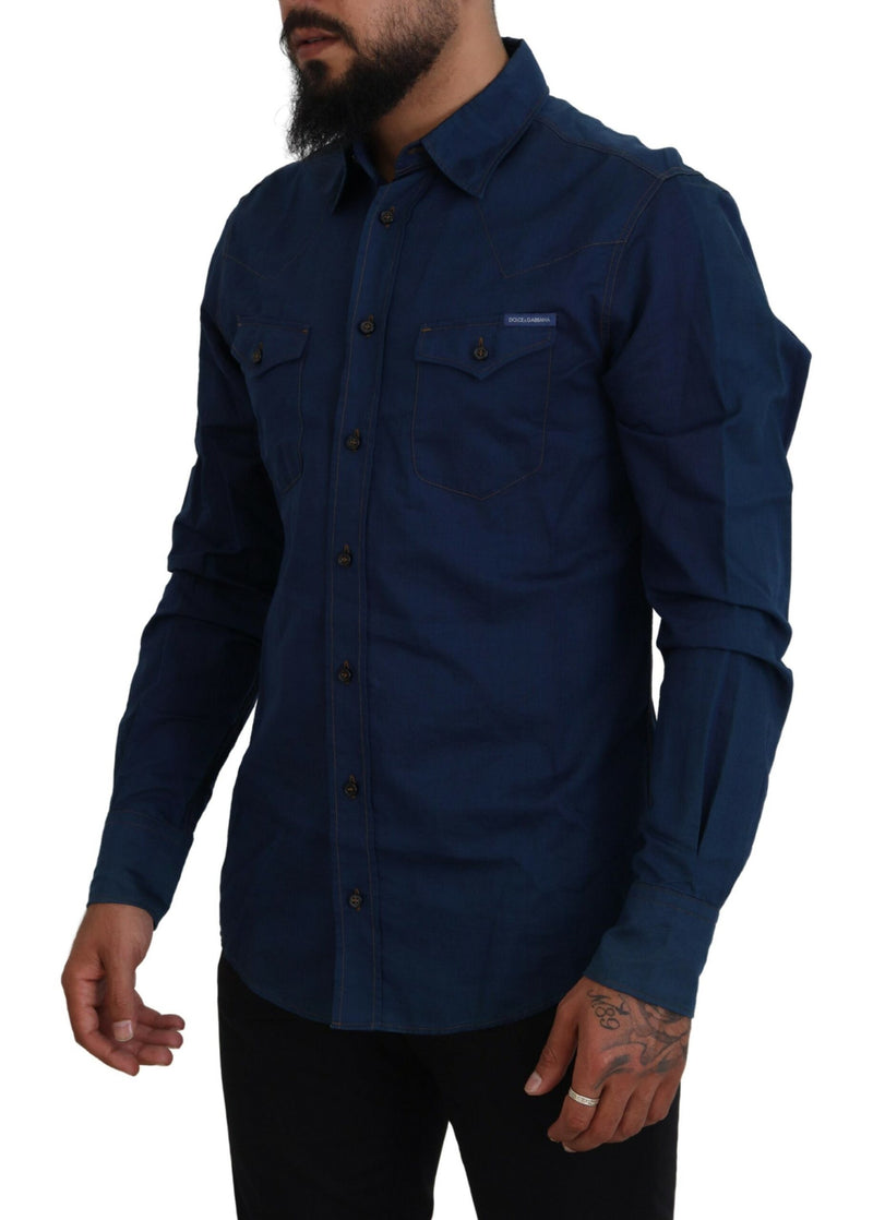 Elegante camicia casual in denim blu