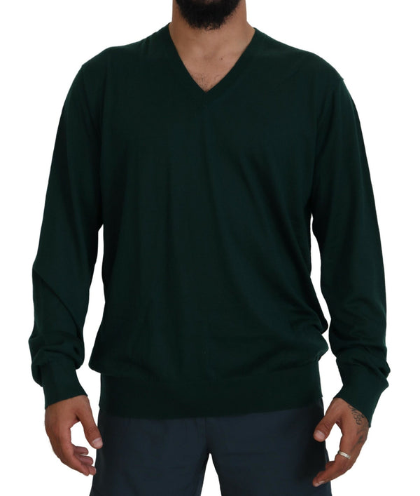 Eleganter grünes V-Ausschnitt-Kaschmirpullover