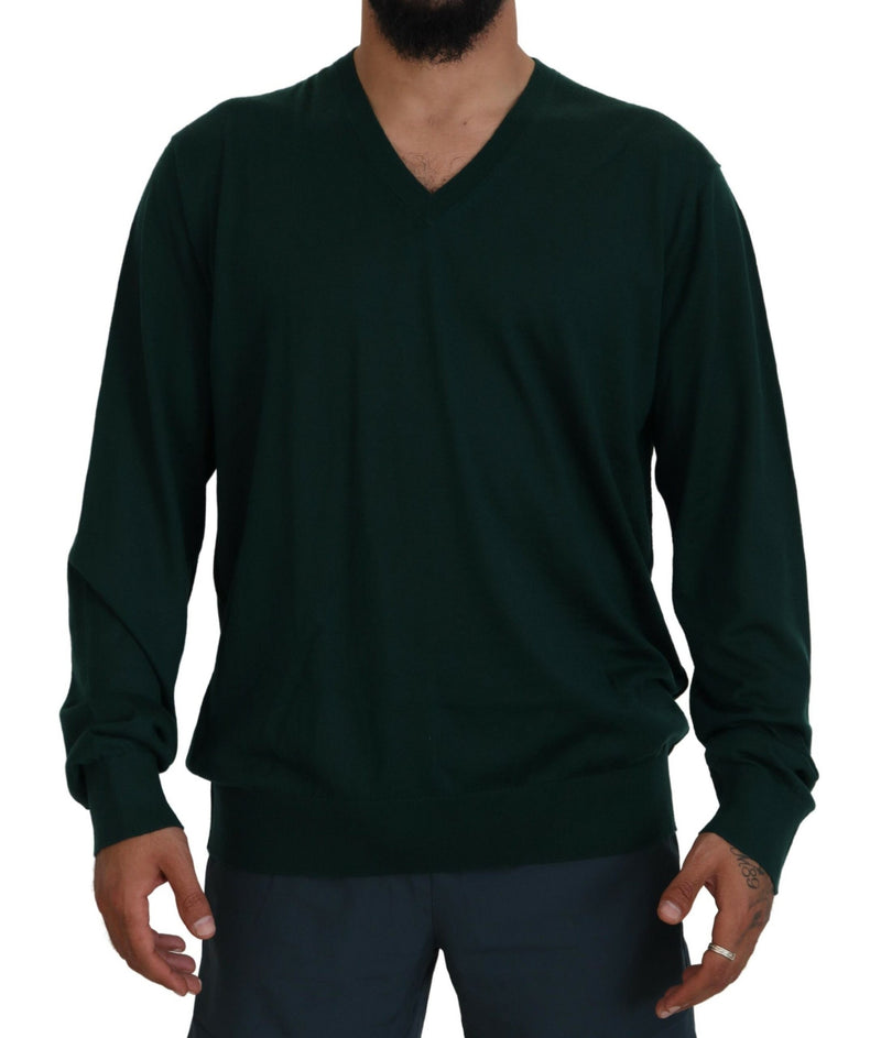 Eleganter grünes V-Ausschnitt-Kaschmirpullover