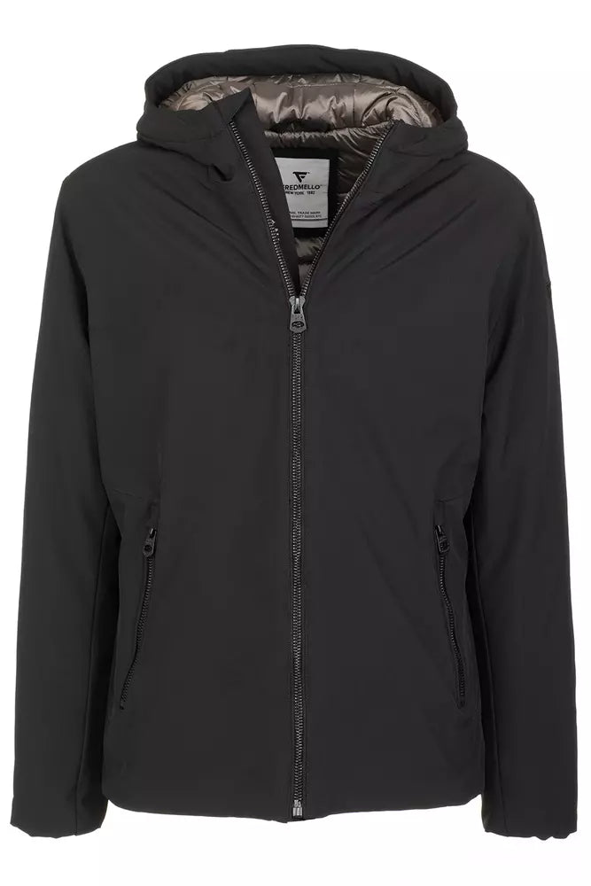 Schlanke technische Jacke von Herren mit Kapuzenlern