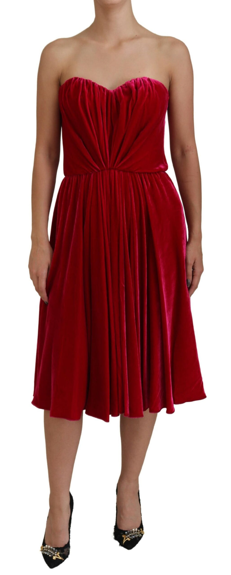 Robe midi sans bretere en rose foncé