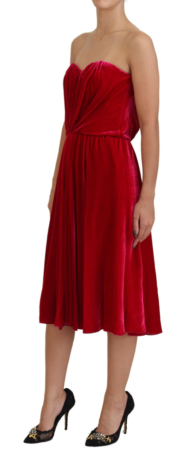 Robe midi sans bretere en rose foncé