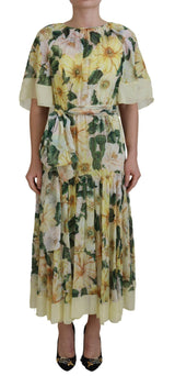 Elegante vestido de seda floral maxi