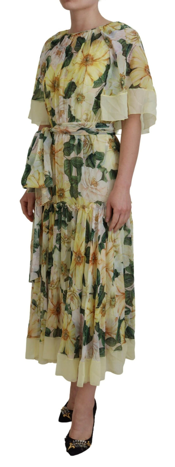 Elegantes Seidenblumen -Maxikleid