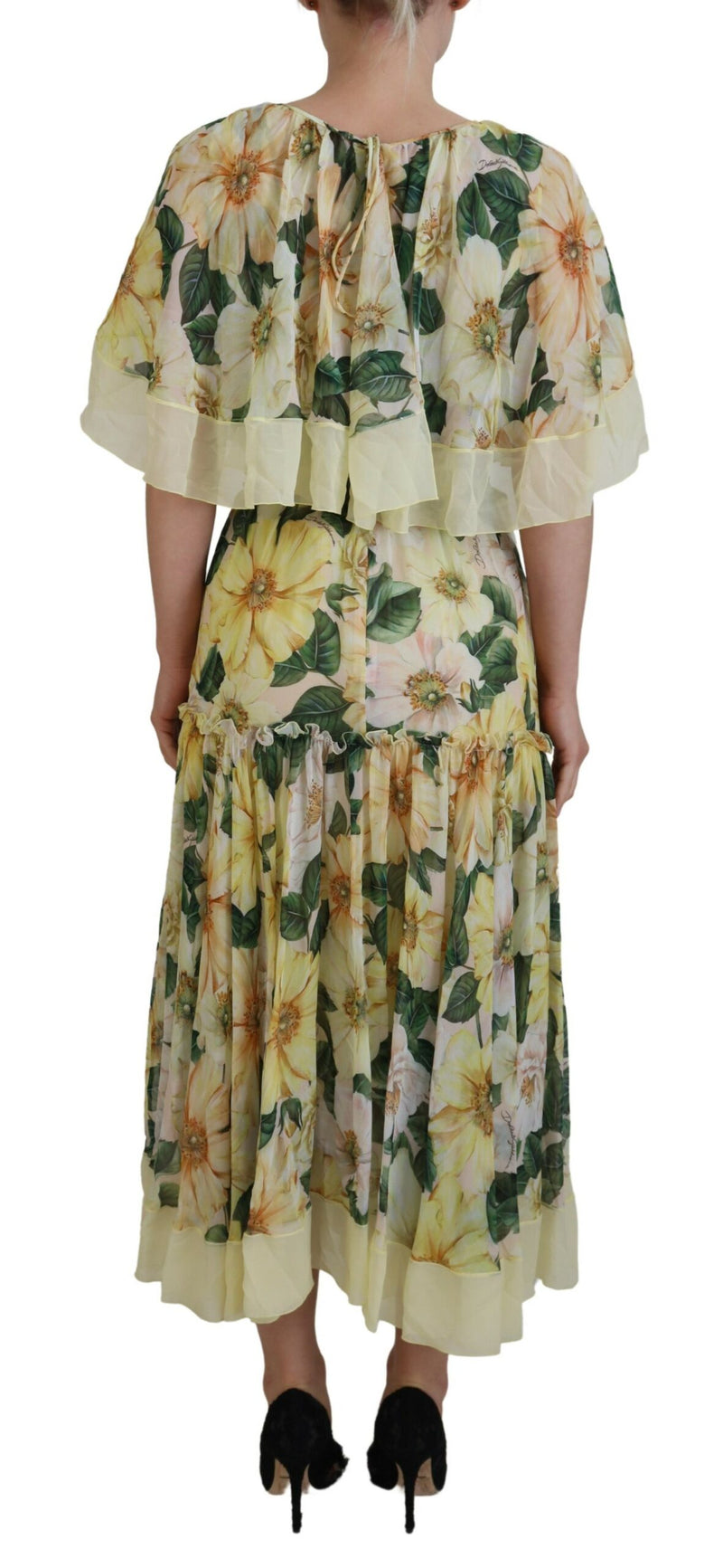 Elegante vestido de seda floral maxi