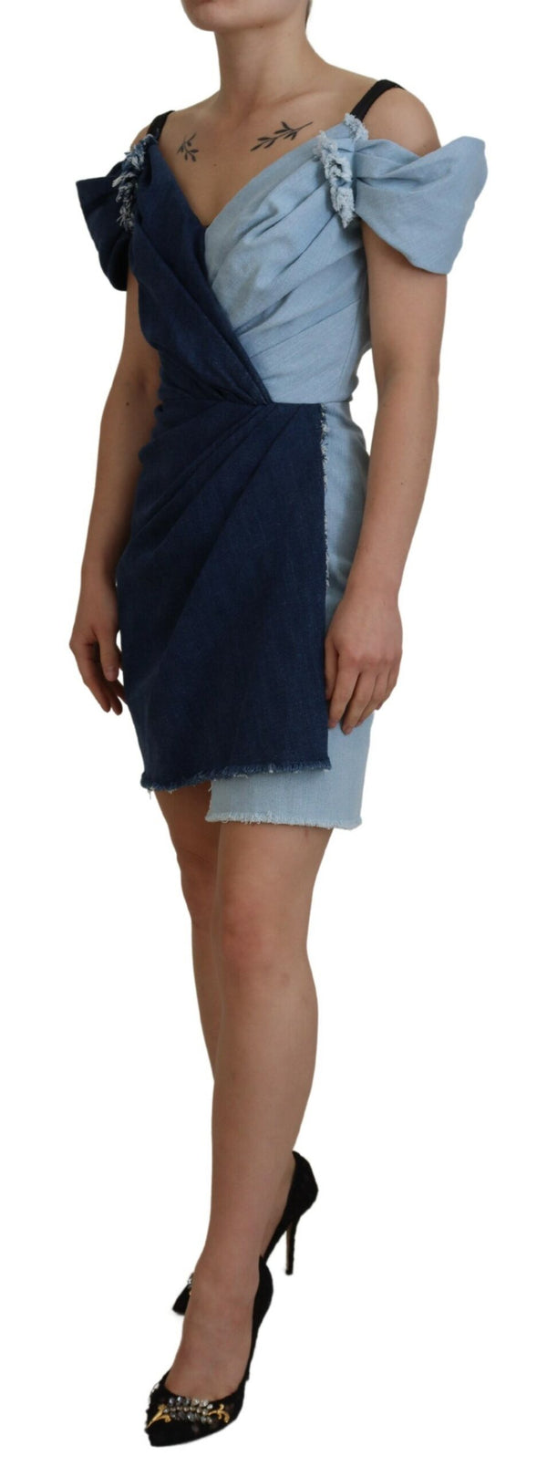 Robe de gaine de denim à deux tons chics