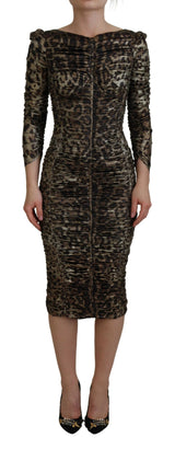 Eleganter Leopardenmuster Midi Bodycon -Kleid