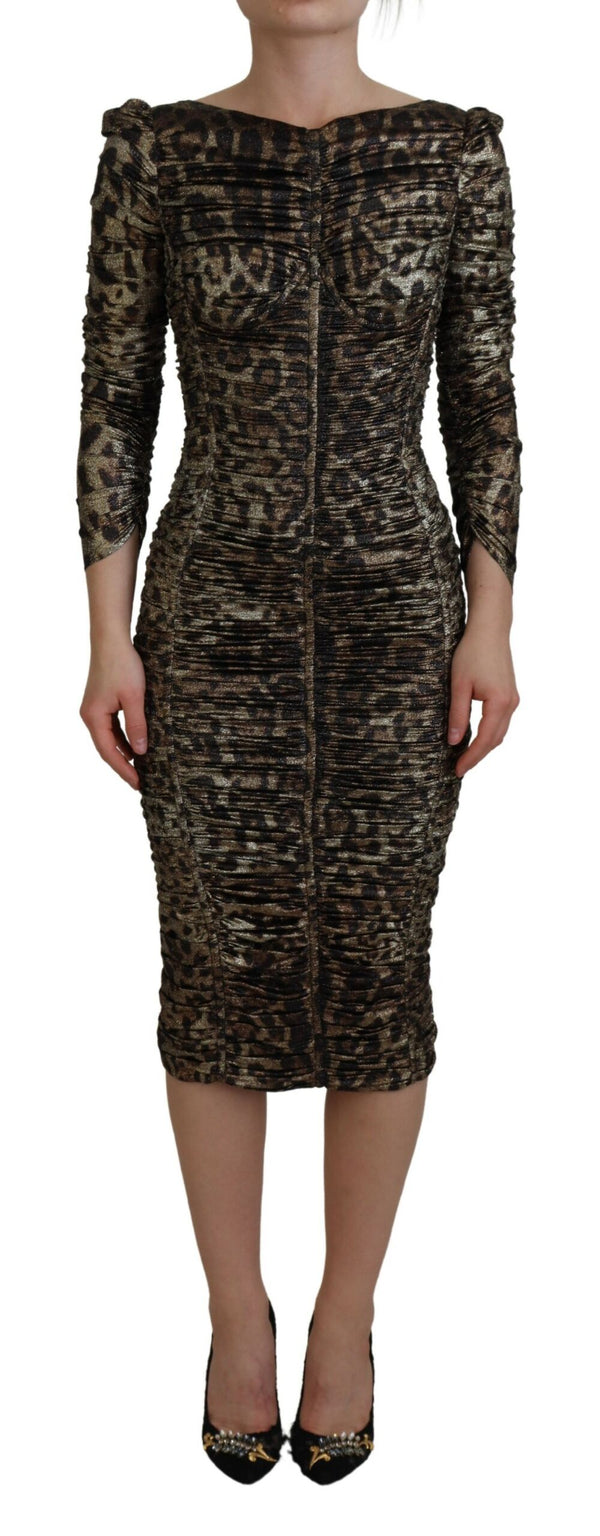 Elegante abito con bodycon midi stampato leopardo