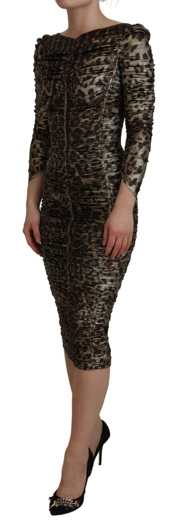 Vestido elegante de leopardo estampado Midi Bodycon