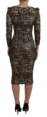 Vestido elegante de leopardo estampado Midi Bodycon