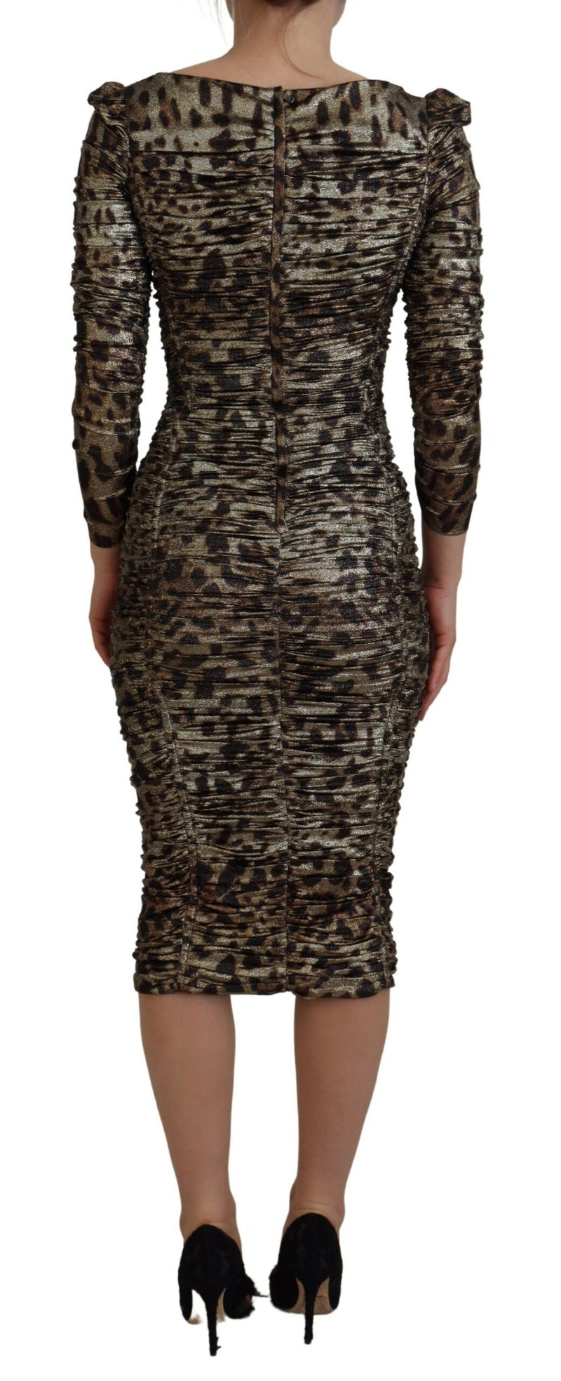 Eleganter Leopardenmuster Midi Bodycon -Kleid