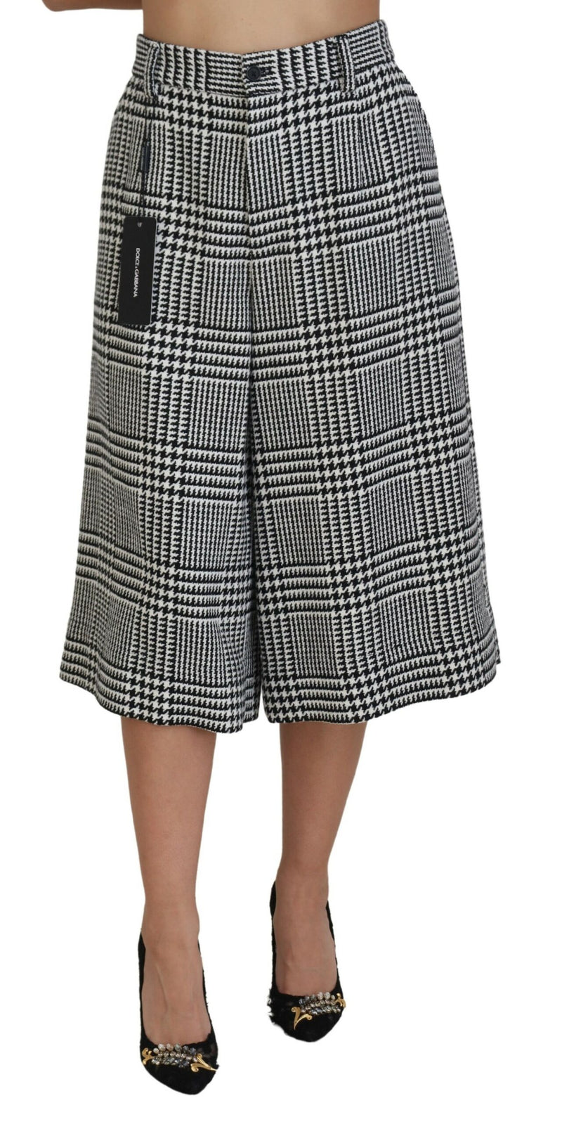 Elegante hohe Taillenplaid -Midi -Hosen