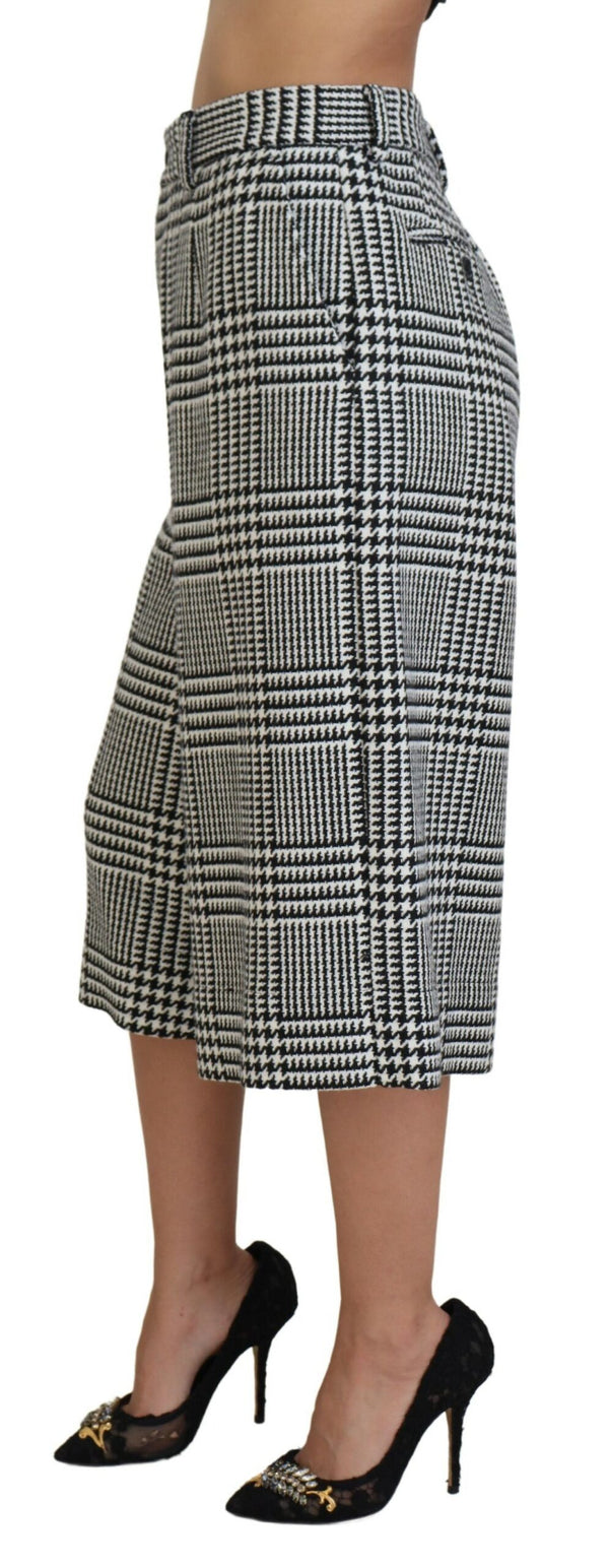 Élégant pantalon midi à plaid à taille haute