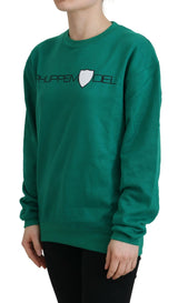 Maglione chic green stampato a maniche lunghe