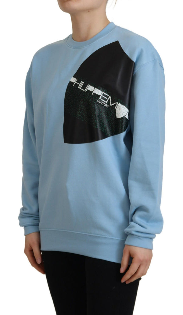 Elegante maglione pullover in cotone azzurro