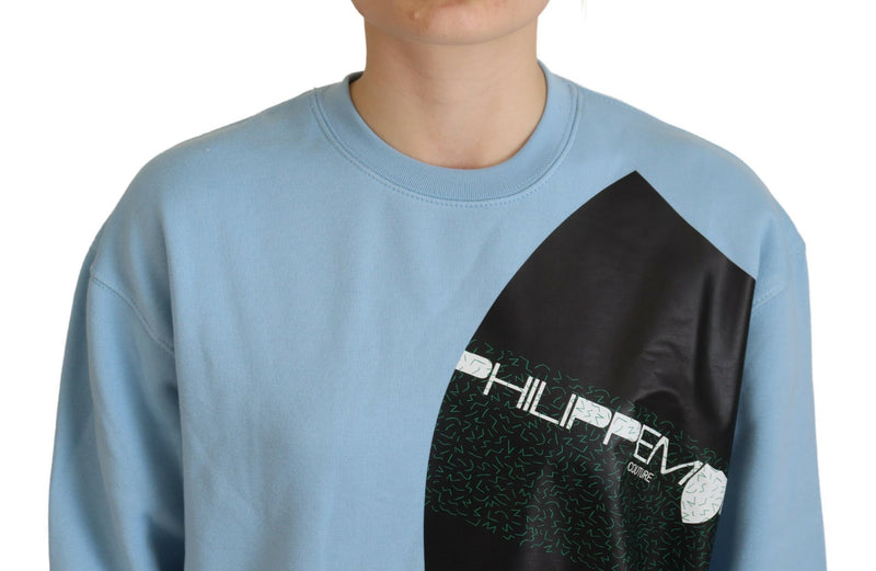 Elegante maglione pullover in cotone azzurro