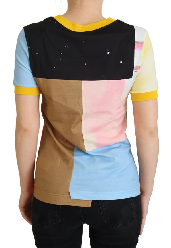 Patchwork -Druck -Baumwoll -Crewneck -T -Shirt