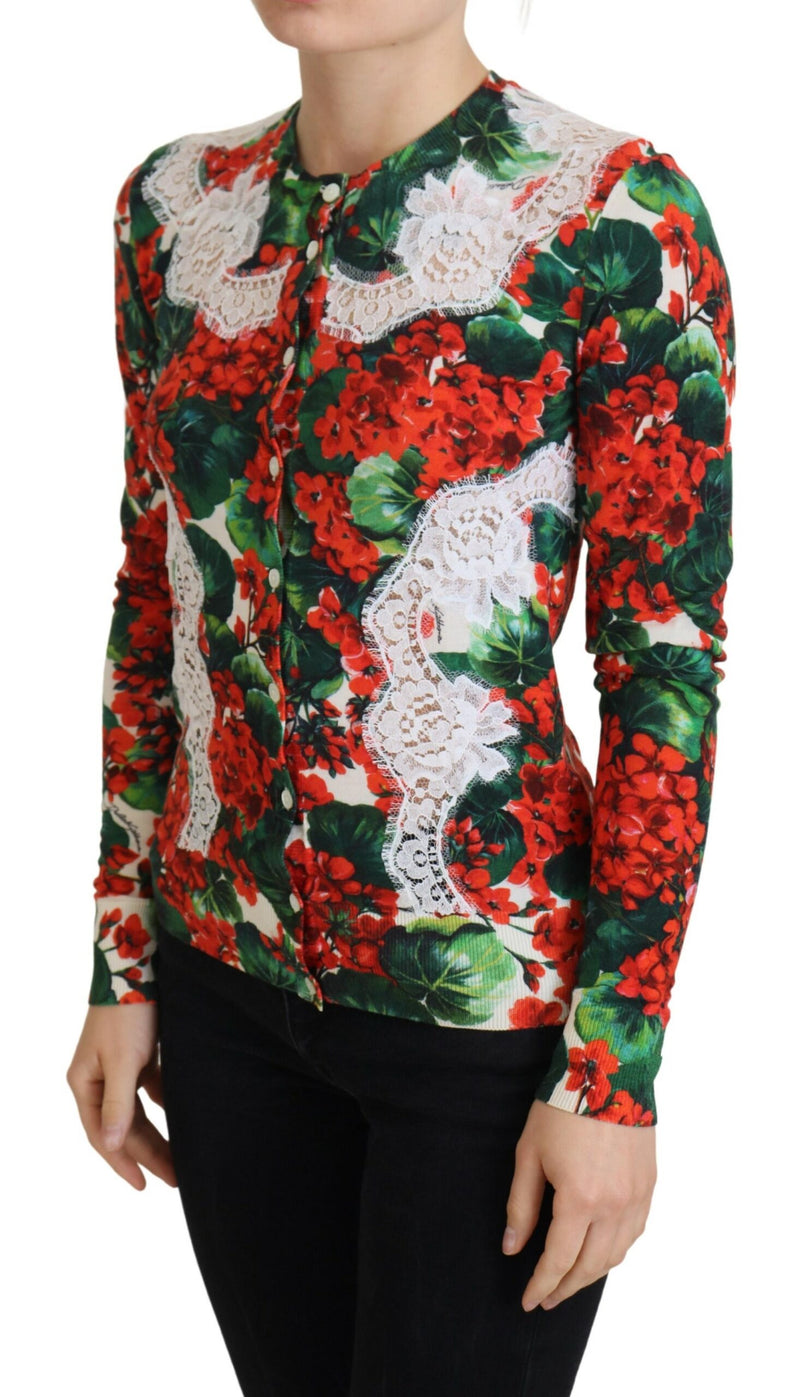 Cardigan de cuello de tripulación floral elegante